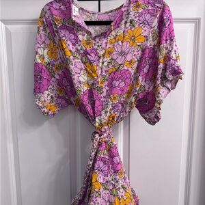 Storia Pink and Yellow Rope Tie Dress